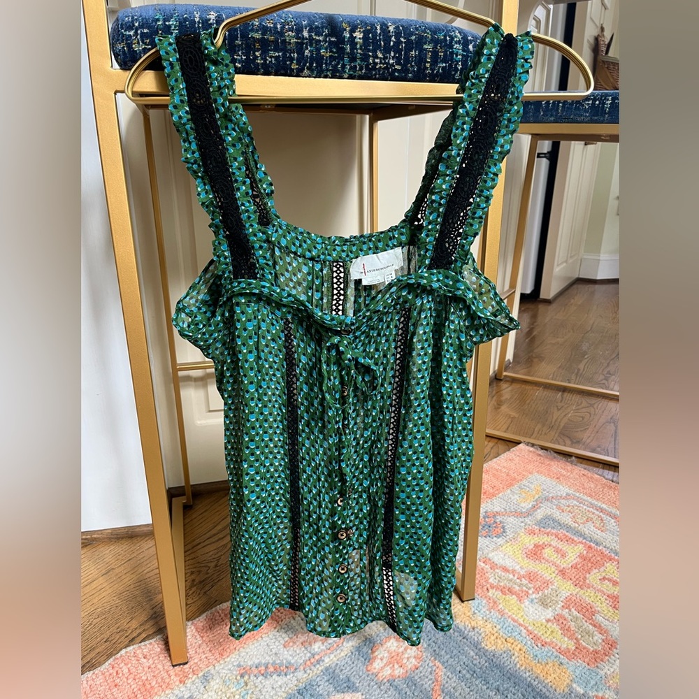 Anthropologie green dotted tank